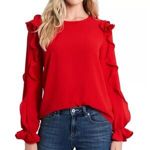 CeCe Women's Ruffled Sleeve Long Sleeve Crew Neck Blouse Size M